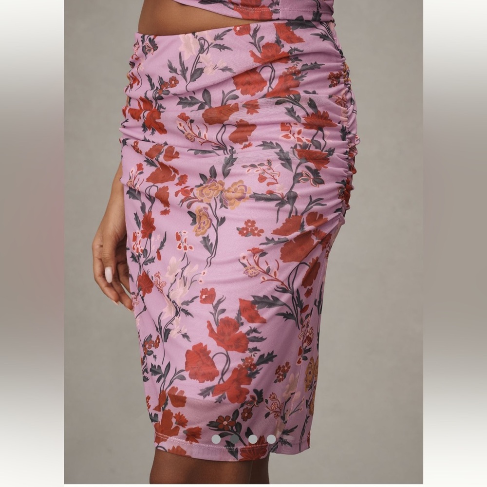 Anthropologie Maeve Printed Floral Mesh Knee Length Skirt NWT XS
